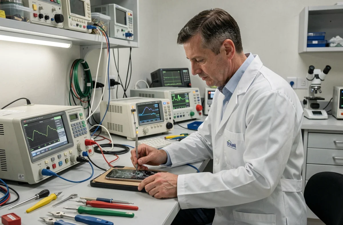 Technicien ALL RPAIR effectuant un diagnostic de panne complexe sur un smartphone à Marseille