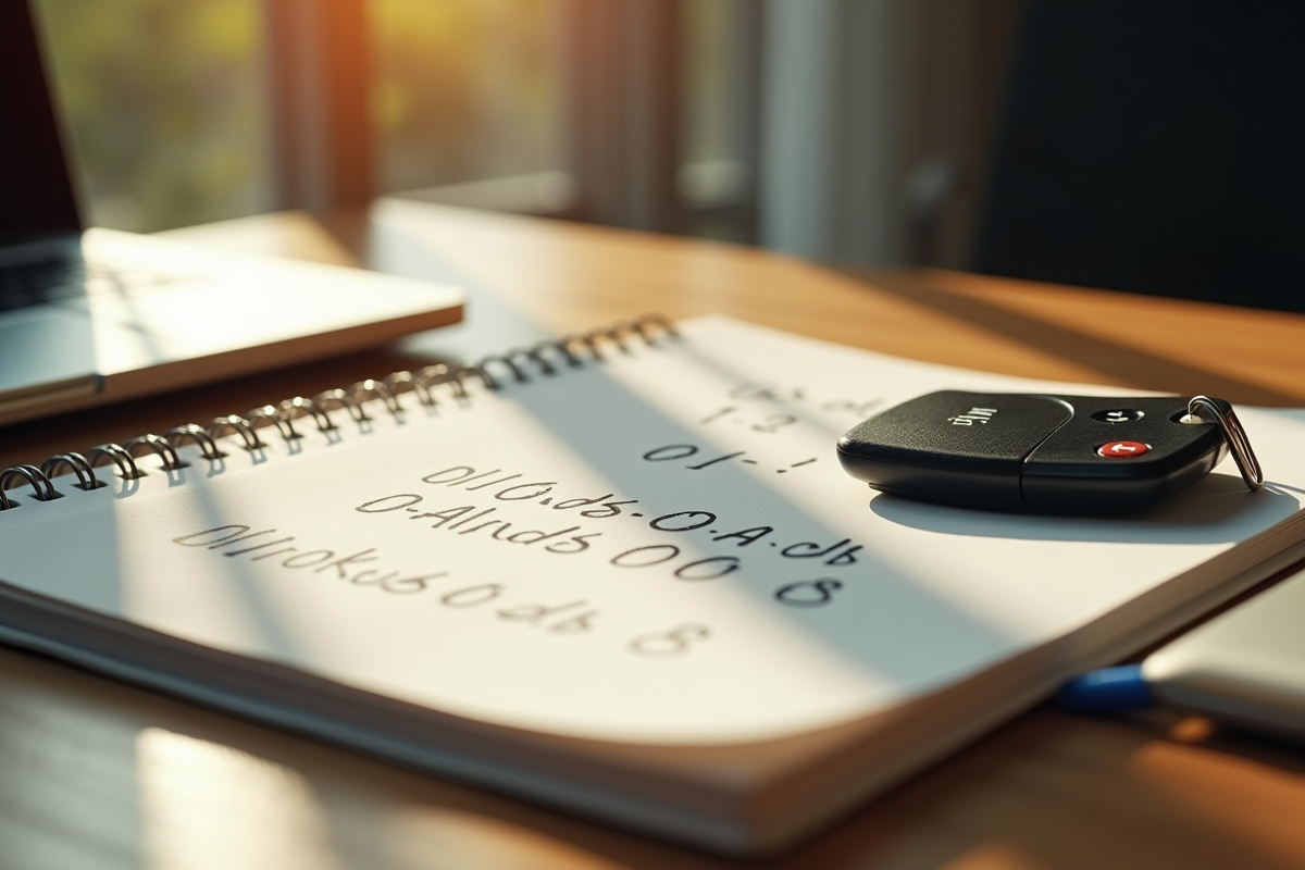Clé de sécurité et notes de codes de récupération sur un bureau en bois