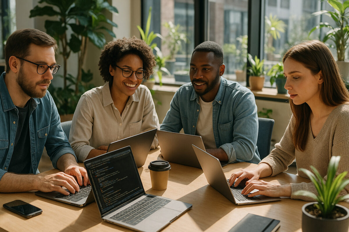 Photo d'une equipe de developpeurs en coworking moderne