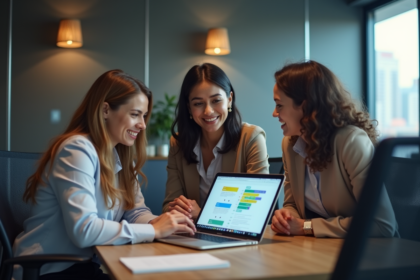 Equipe diversifiee analysant des resultats de tests A B