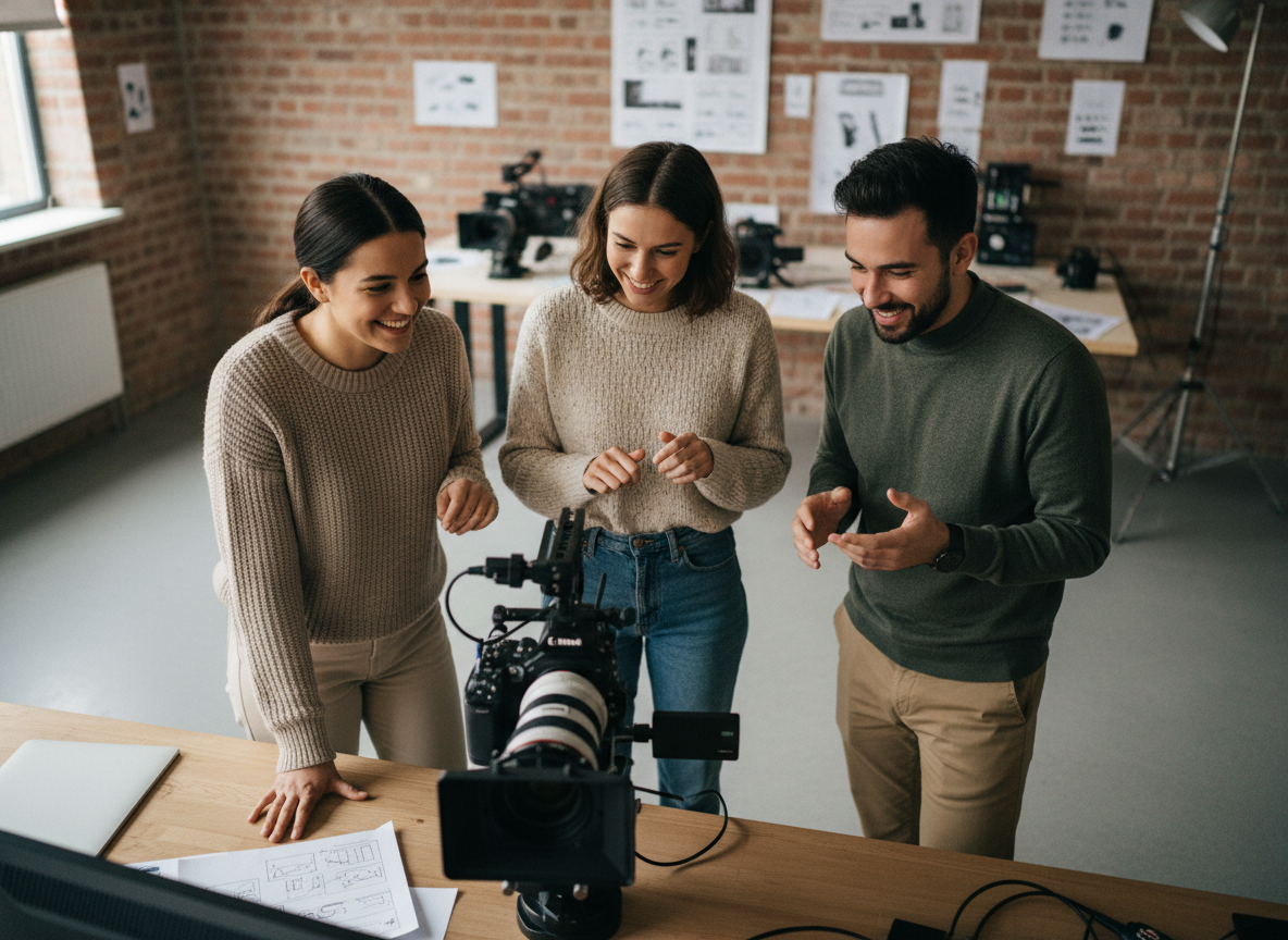 Équipe de professionnels en studio créatif en discussion