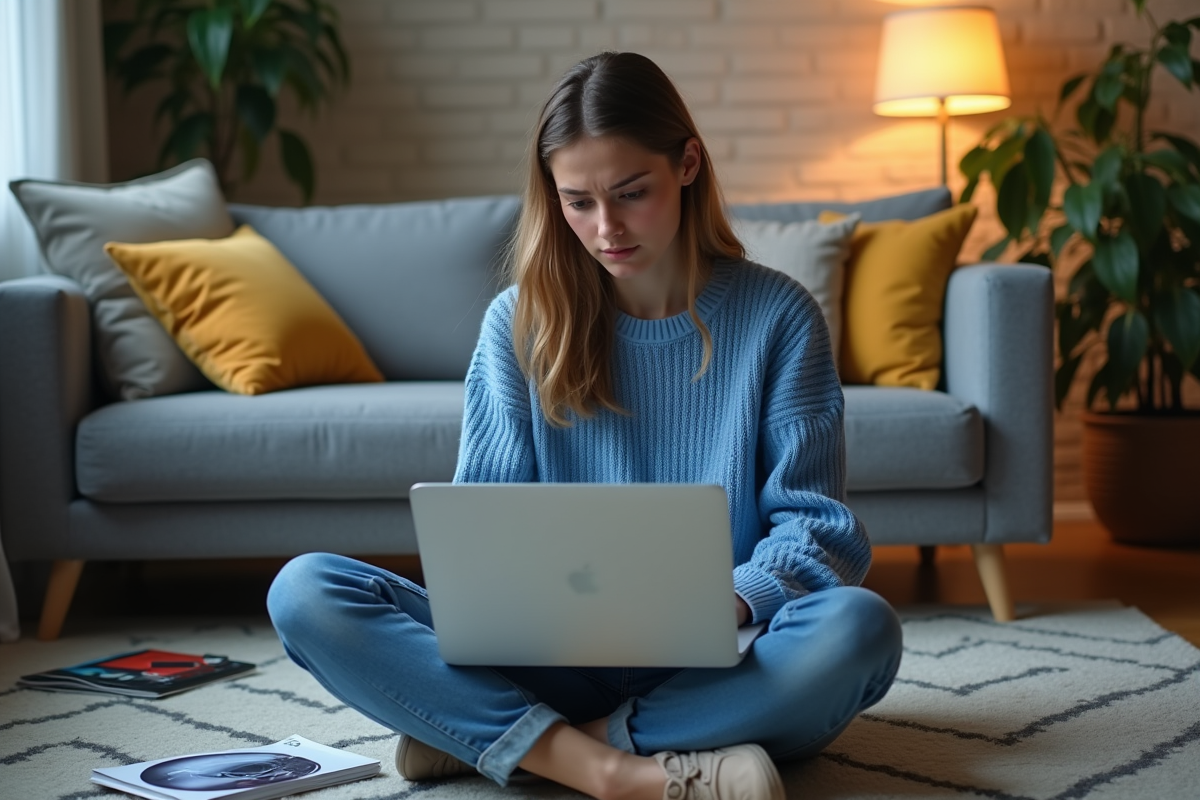 Jeune femme frustrée avec son ordinateur portable à la maison