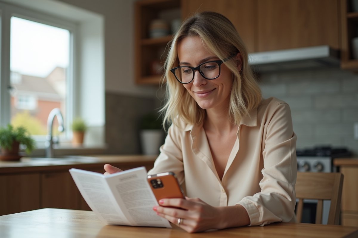 Femme lisant un article sur l