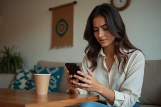 Jeune femme marocaine active son eSIM sur son smartphone