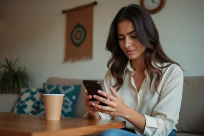 Jeune femme marocaine active son eSIM sur son smartphone