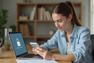 Jeune femme utilisant un smartphone pour une authentification