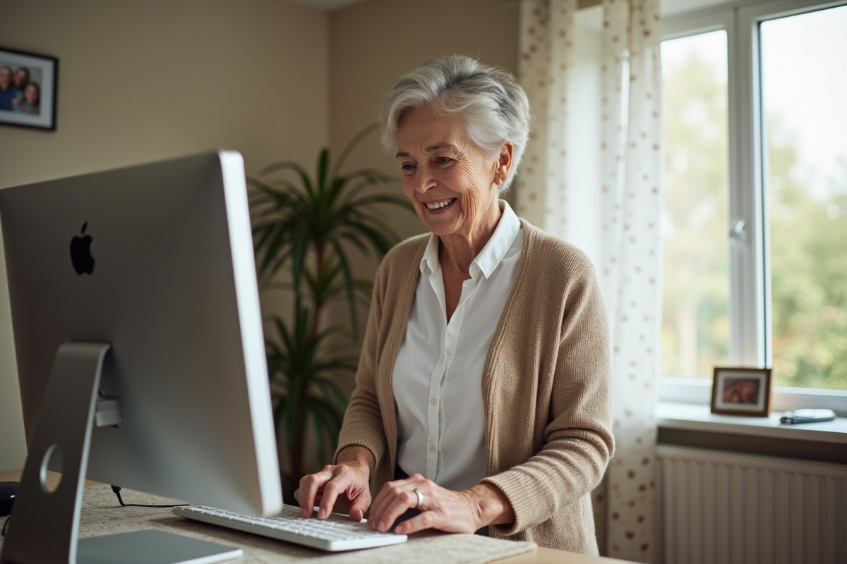 Femme âgée branchant une clé USB de sécurité