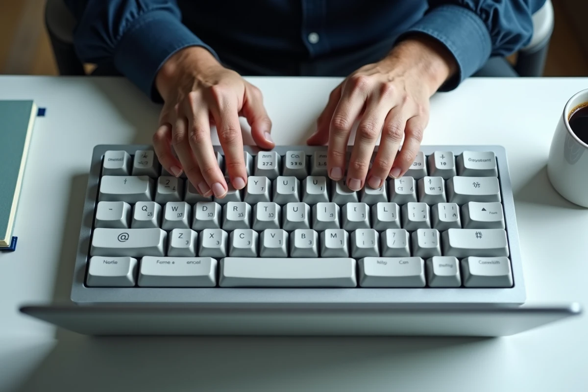 Gros plan sur un clavier mécanique avec la touche arobase mise en évidence lors d'une frappe incorrecte