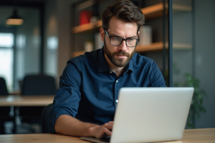 Homme d'affaires examine un certificat numérique sur son ordinateur