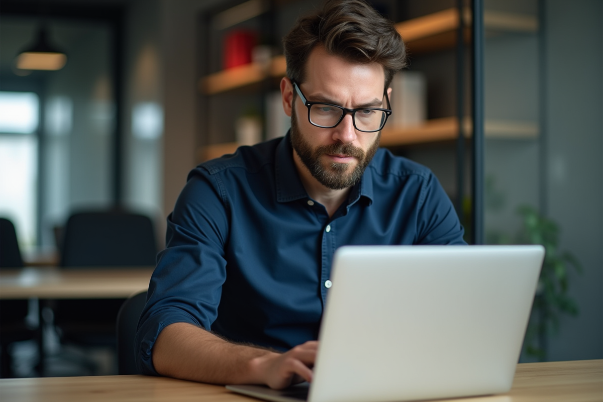 Homme d'affaires examine un certificat numérique sur son ordinateur