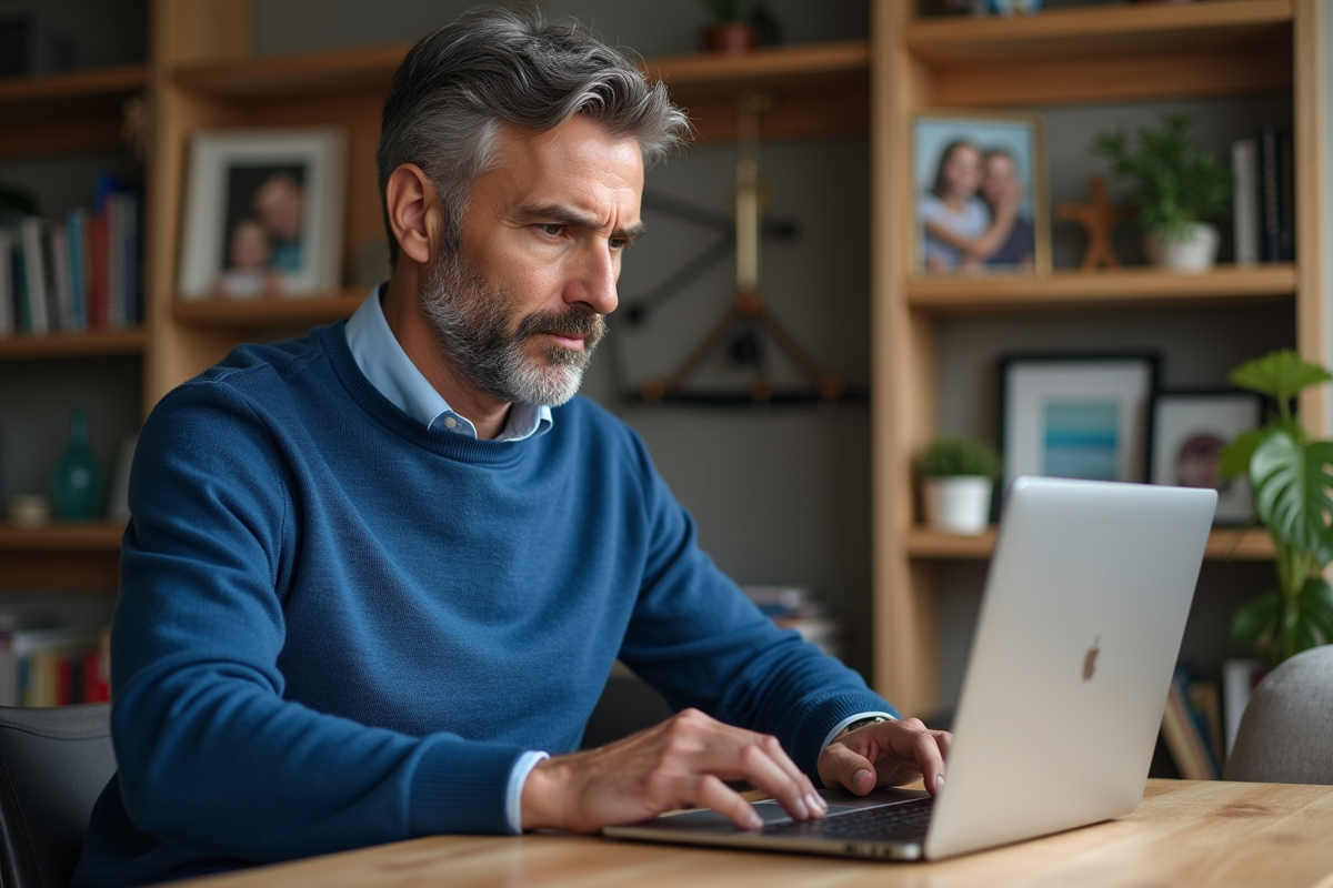 Homme d'âge moyen configurant son WiFi à domicile