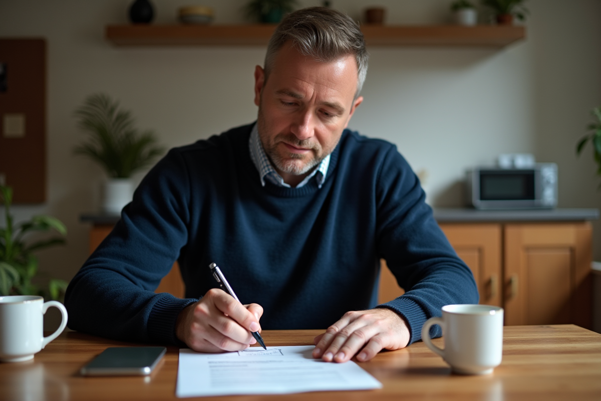 Homme écrivant une clé de récupération sur un papier