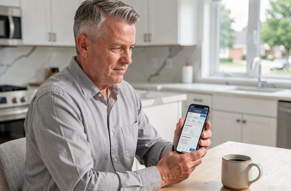 Homme consultant son espace client eDocPerso sur smartphone pour gérer ses documents d'assurance-vie