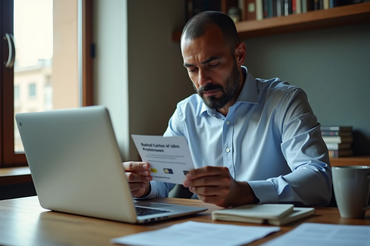 Homme marocain vérifiant sa carte SIM et guide d