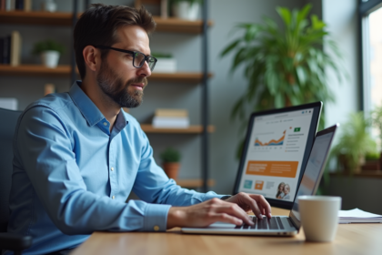 Homme d'âge moyen utilisant un logiciel de lecture d'écran