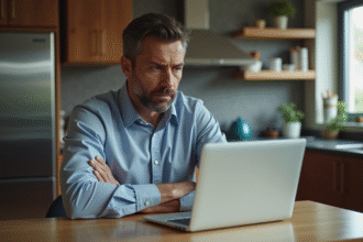 Homme d'âge moyen travaillant seul à la cuisine