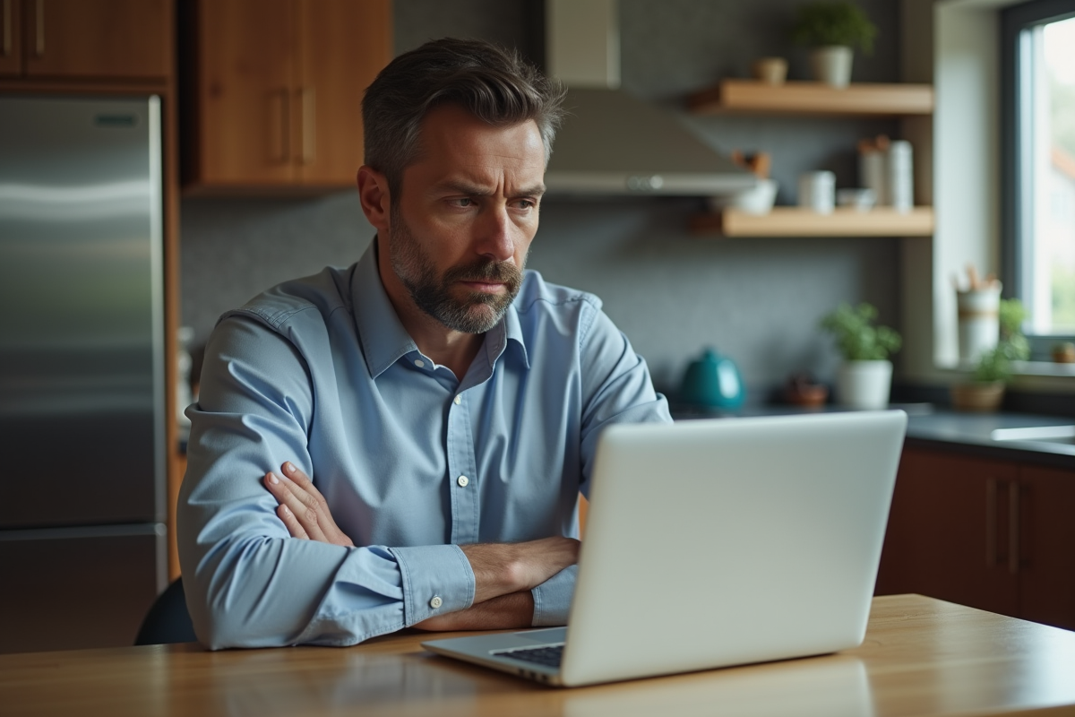 Homme d'âge moyen travaillant seul à la cuisine