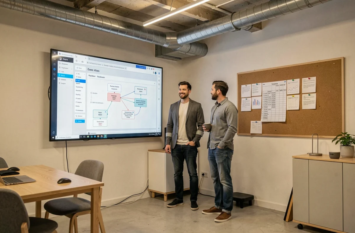 Équipe Innovteam collaborant sur le développement de solutions numériques sur mesure dans un studio moderne à Angers