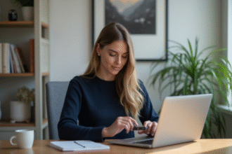 Jeune femme avec clé USB dans un bureau moderne