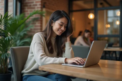 Jeune femme travaillant sur un ordinateur dans un espace coworking