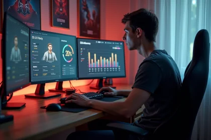 Jeune homme concentré devant son écran de CS2 dans sa chambre