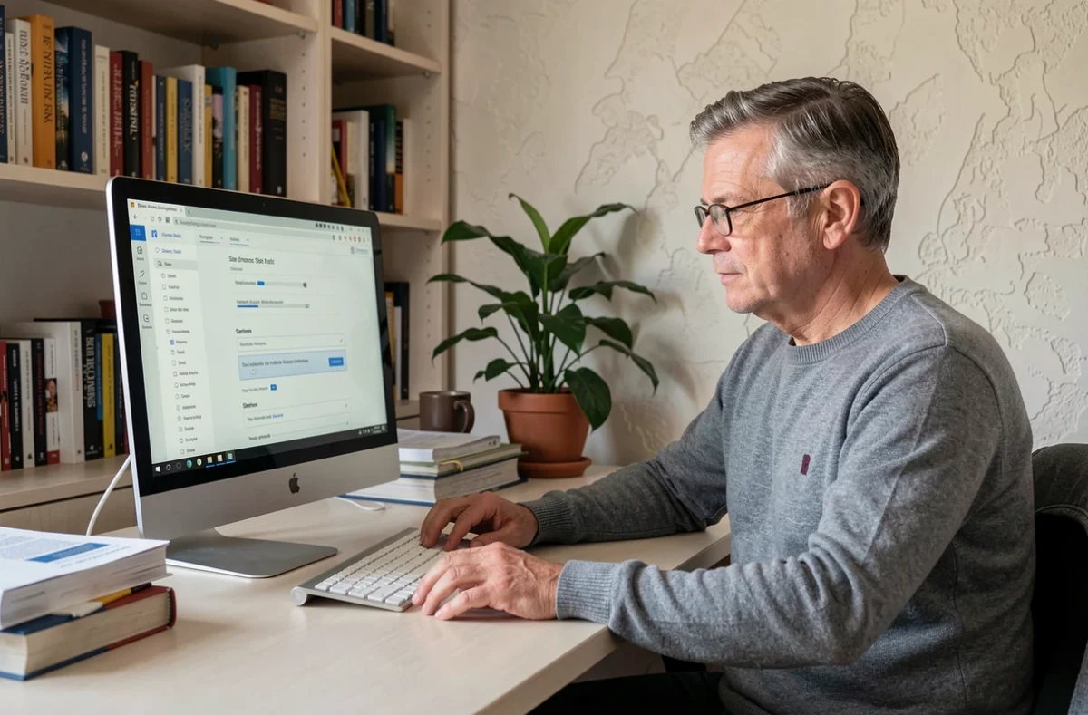Homme à domicile effectuant la modification de son mot de passe sur le compte Connect Marseille