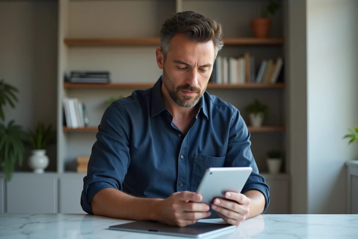 Homme consultant un site d'achat en ligne sécurisé avec un Nokia 8800 dans la main dans un bureau moderne