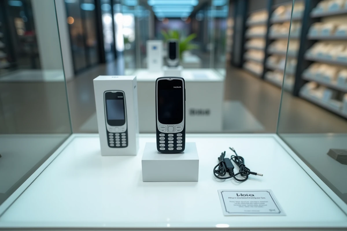 Nokia 8800 exposé dans une vitrine de boutique spécialisée avec boîte d'origine et certificat d'authenticité