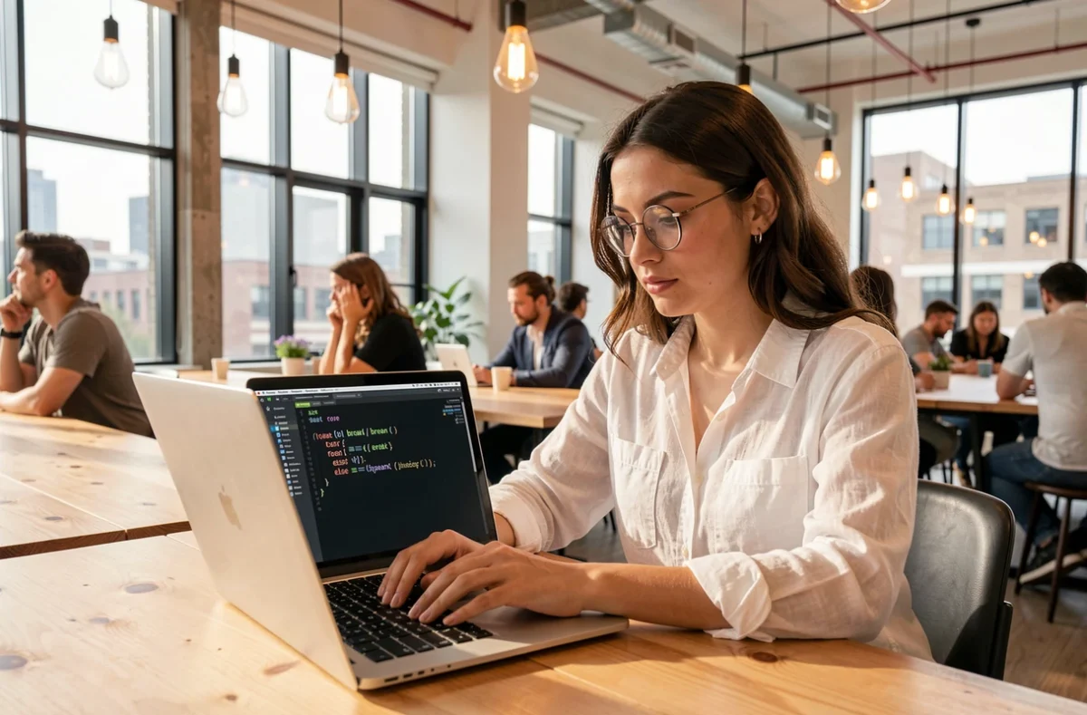 Développeuse analysant le comportement du bloc else après un break dans une boucle for Python sur son ordinateur portable