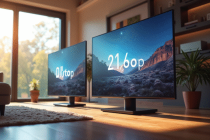 Salon moderne avec deux téléviseurs 4K lumineux
