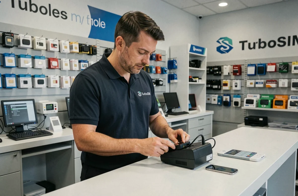 Technicien TurboSIM effectuant un déblocage de téléphone portable dans une boutique à Marseille